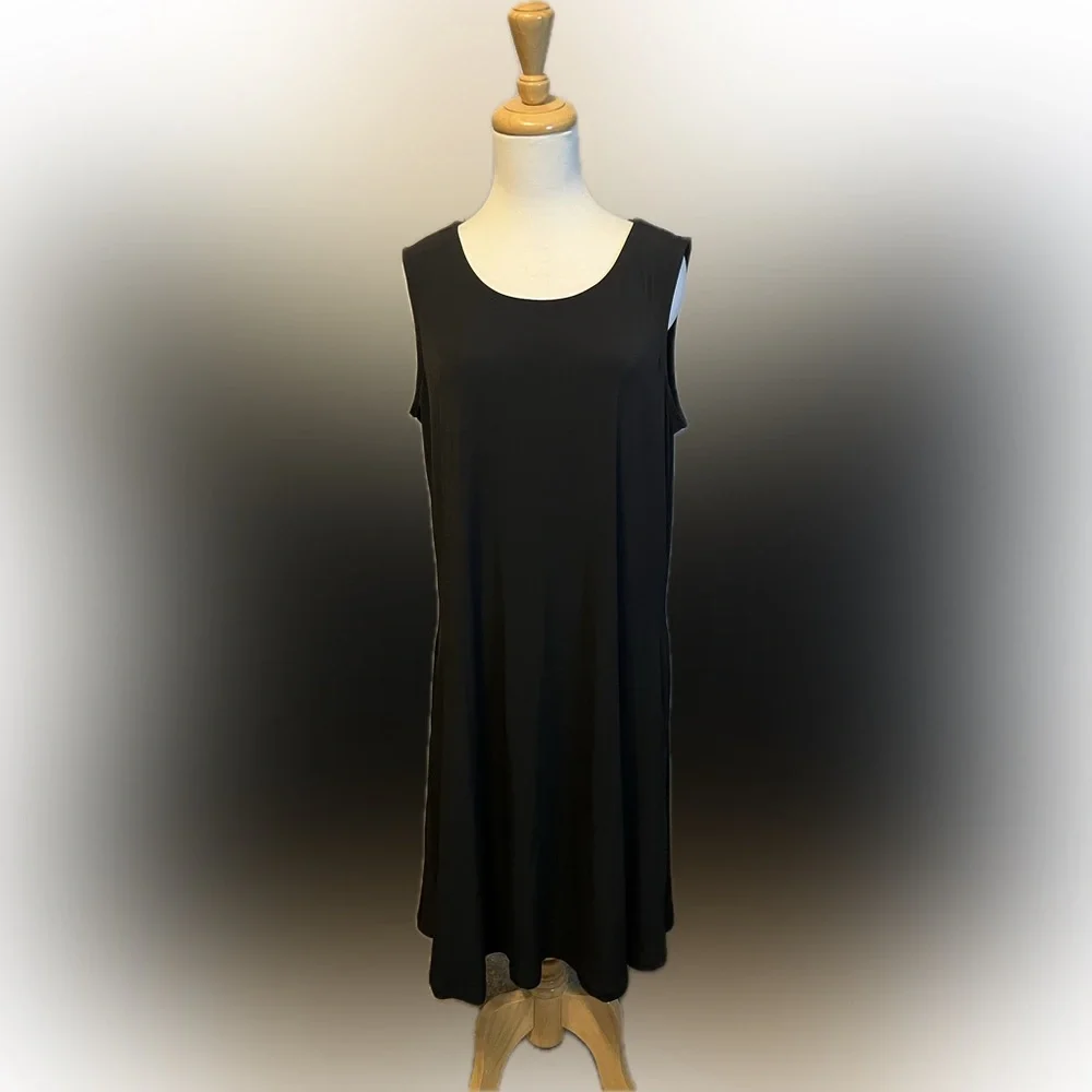 Susan Graver Black Liquid Knit Shift Dress size XL - Picture 2 of 11